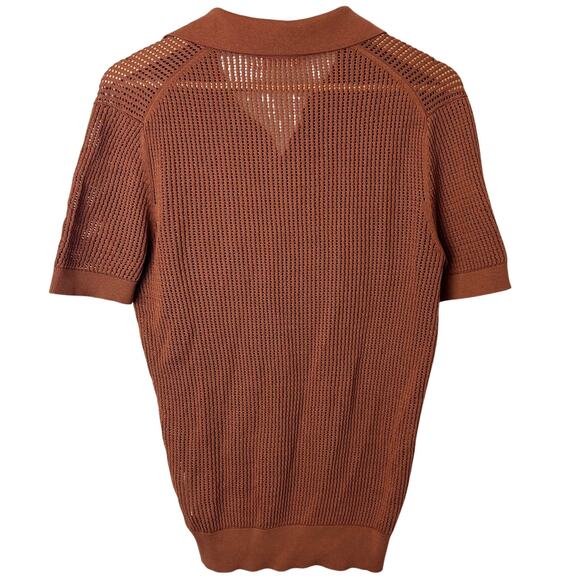 Suitsupply Crochet Buttonless Polo Shirt Mens S Rust Brown Cotton Silk Open Knit - Picture 3 of 13